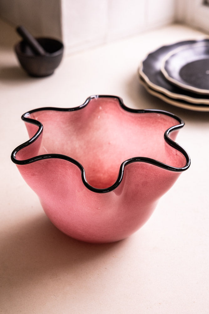 Pink Wavy Decorative Glass Bowl