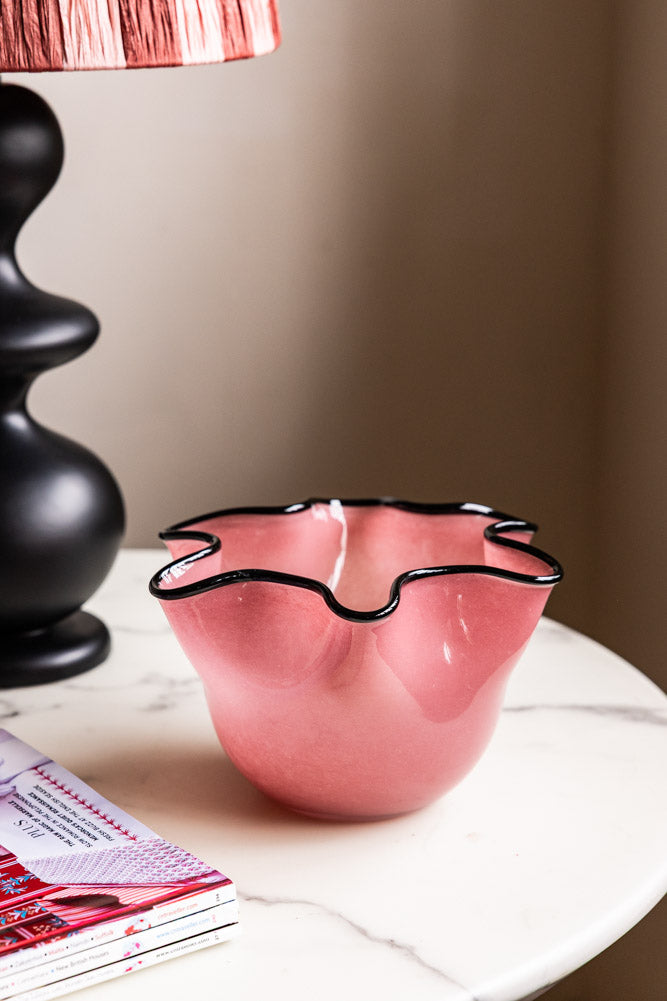 Pink Wavy Decorative Glass Bowl