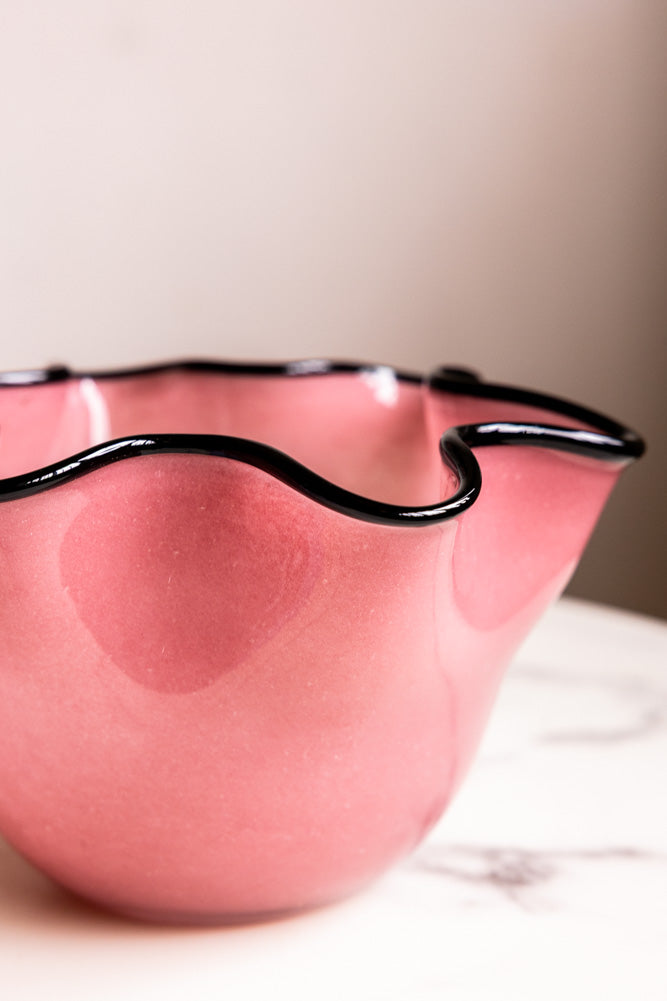 Pink Wavy Decorative Glass Bowl