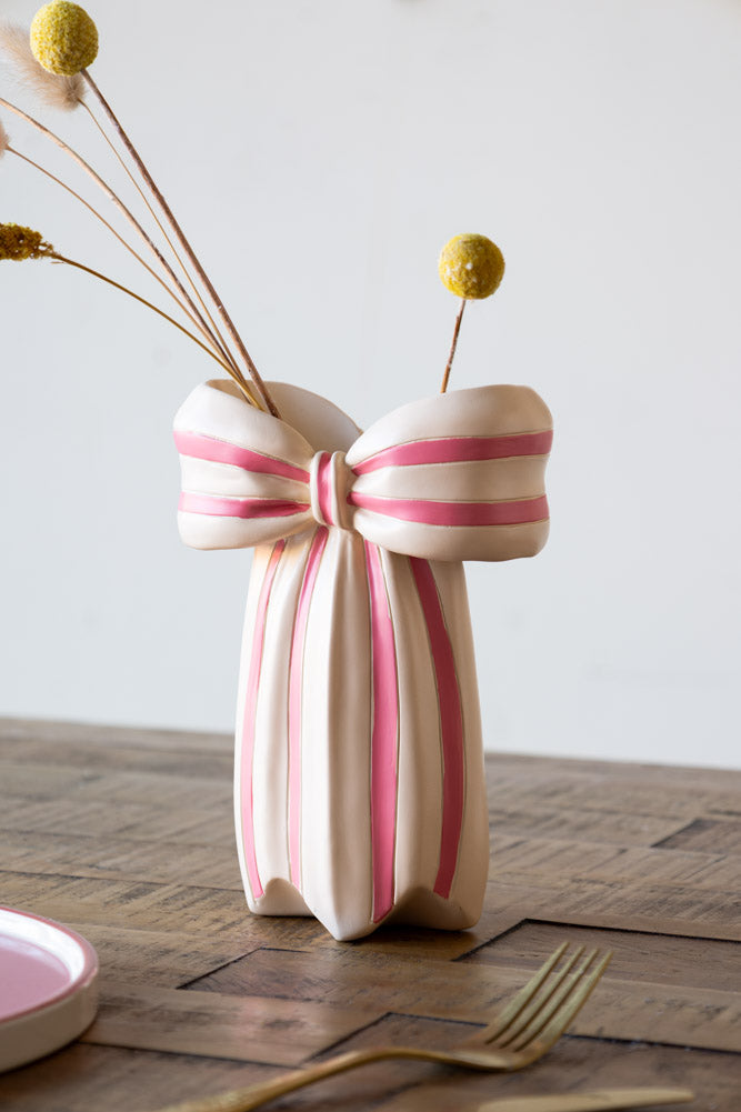 Pink & Cream Bow Vase