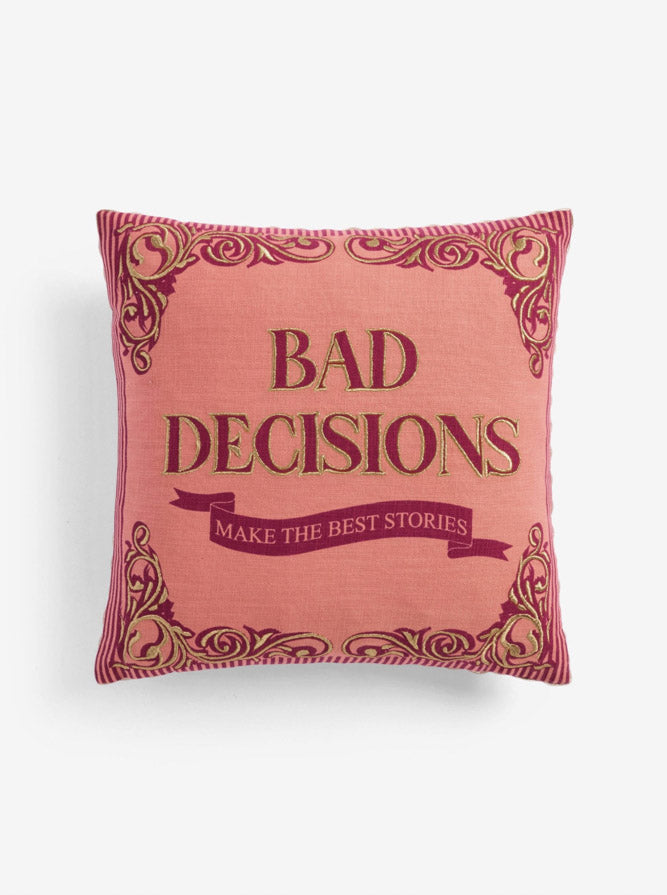 Pink & Gold Embroidered Bad Decisions Cushion