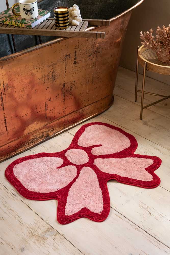 Pink & Red Bow Shape Bath Mat