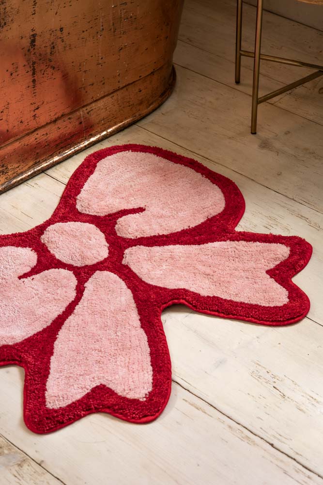 Pink & Red Bow Shape Bath Mat