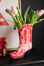 Pink & Red Cowgirl Boot Vase