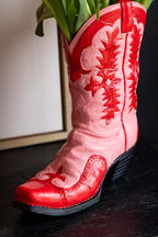 Pink & Red Cowgirl Boot Vase