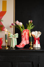 Pink & Red Cowgirl Boot Vase