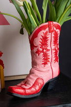Pink & Red Cowgirl Boot Vase