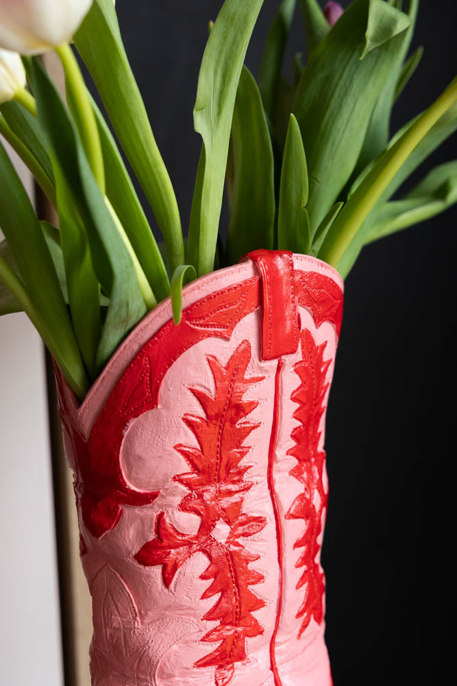 Pink & Red Cowgirl Boot Vase