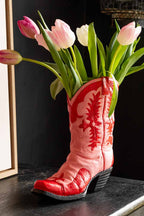 Pink & Red Cowgirl Boot Vase