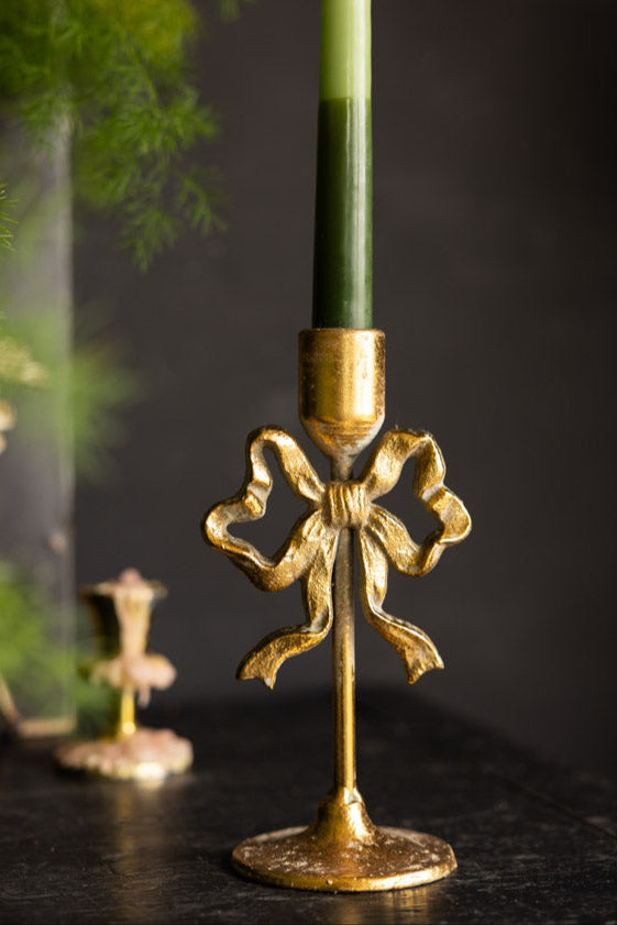 Pretty Gold Metal Bow Candle Holder