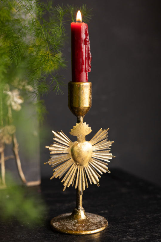 Pretty Gold Milagro Heart Candle Holder