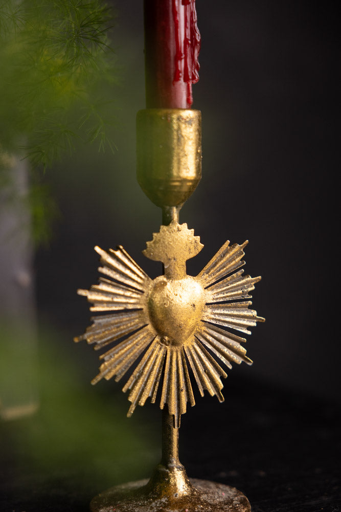 Pretty Gold Milagro Heart Candle Holder