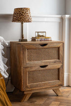 Rattan 2 Drawer Bedside Table