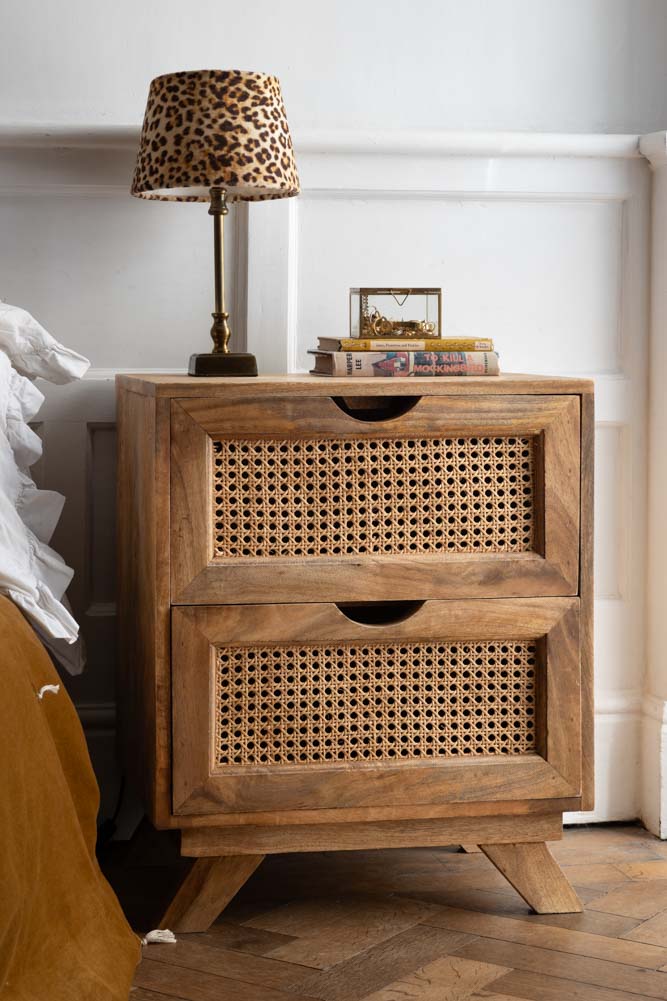 Rattan 2 Drawer Bedside Table