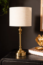 Rechargeable Antique Bronze Table Lamp with Neutral Shade