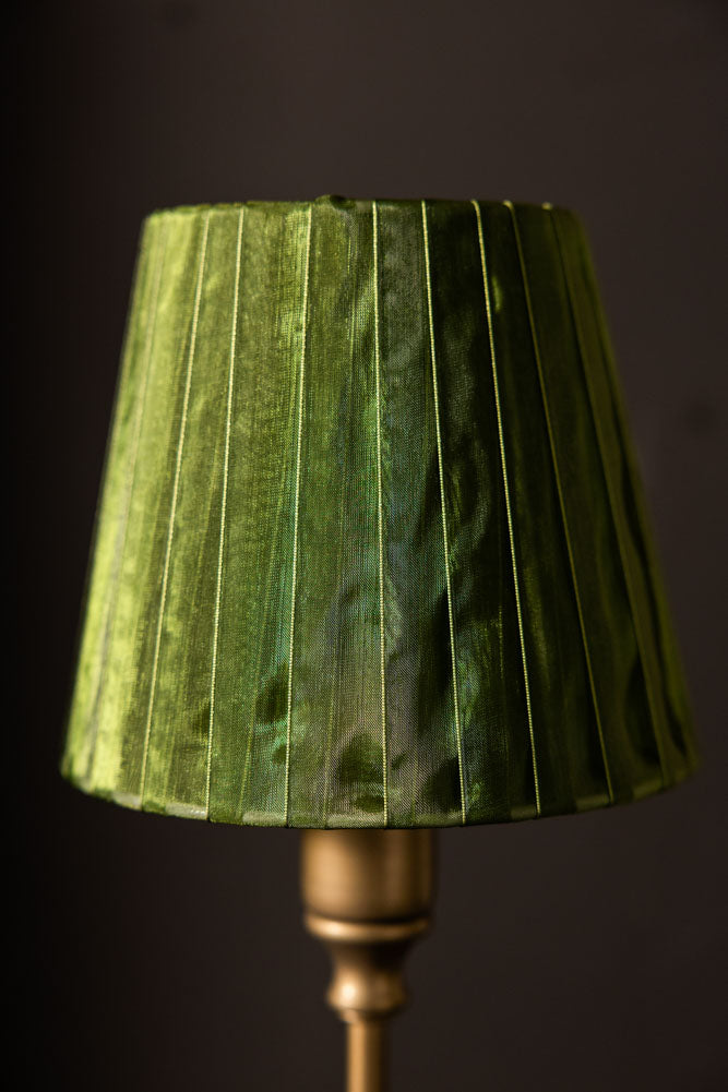 Rechargeable Antique Bronze Table Lamp with Pleated Green Shade