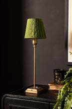 Rechargeable Antique Bronze Table Lamp with Pleated Green Shade