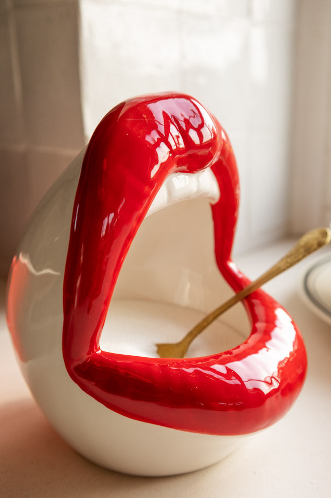 Red Lips Open Mouth Storage Jar / Salt Pig