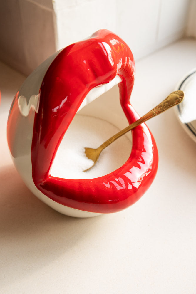 Red Lips Open Mouth Storage Jar / Salt Pig
