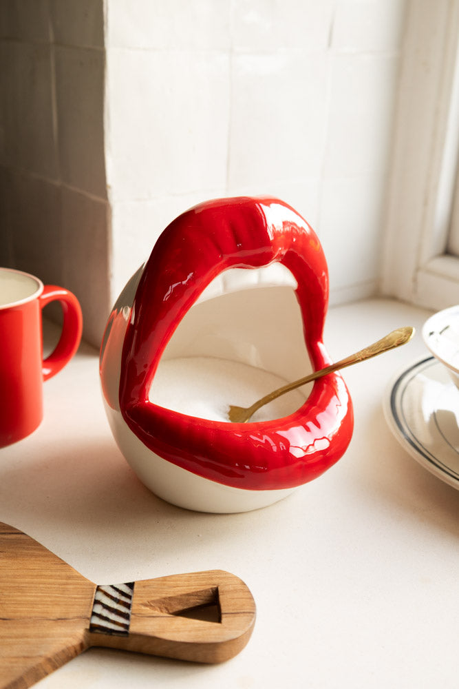Red Lips Open Mouth Storage Jar / Salt Pig