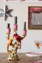 Red Lovebirds & Roses Candlestick Holder