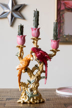 Red Lovebirds & Roses Candlestick Holder