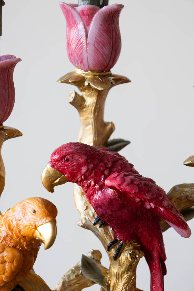 Red Lovebirds & Roses Candlestick Holder