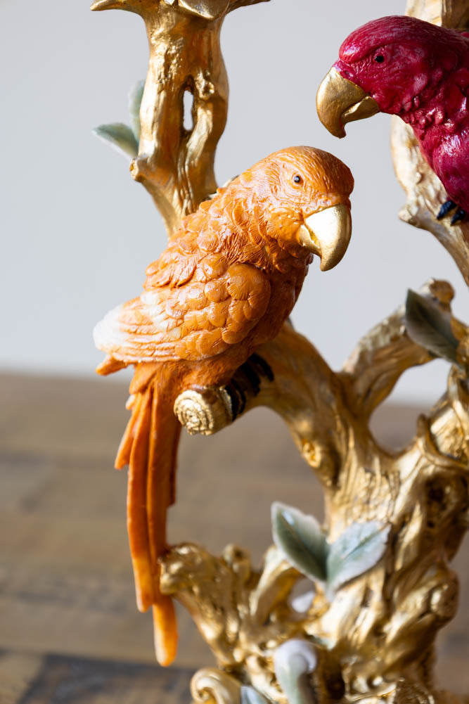 Red Lovebirds & Roses Candlestick Holder