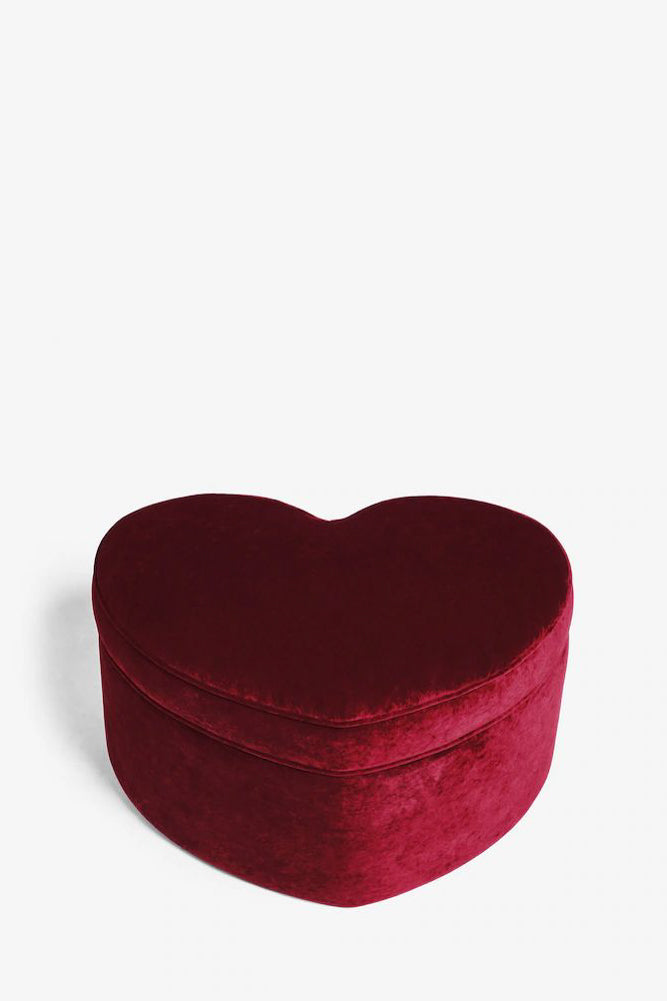 Red Velvet Heart Footstool With Storage