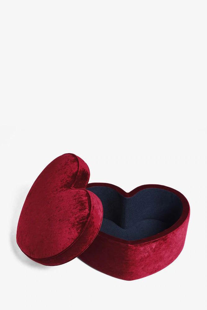 Red Velvet Heart Footstool With Storage