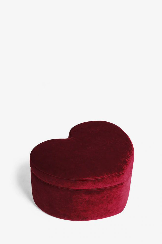 Red Velvet Heart Footstool With Storage