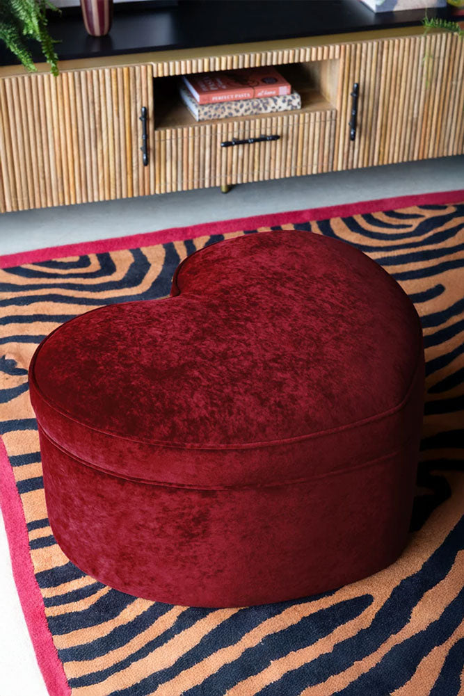 Red Velvet Heart Footstool With Storage