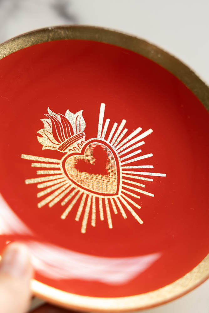 Red & Gold Milagro Heart Decorative Wall Plate