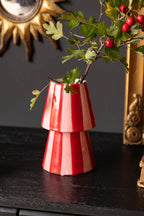 Red & Pink Stripe Flower Vase