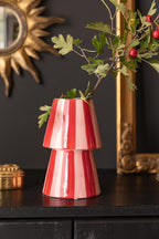 Red & Pink Stripe Flower Vase