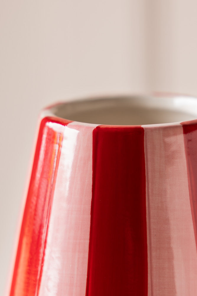 Red & Pink Stripe Flower Vase