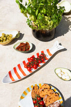 Red & White Fish-Shaped Ceramic Serving Dish