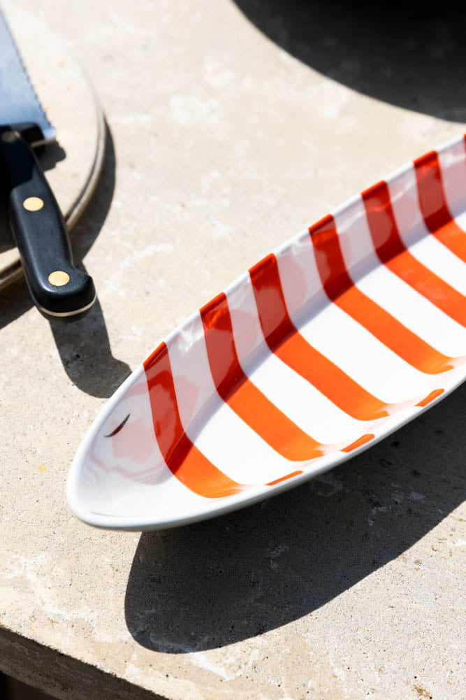 Red & White Fish-Shaped Ceramic Serving Dish