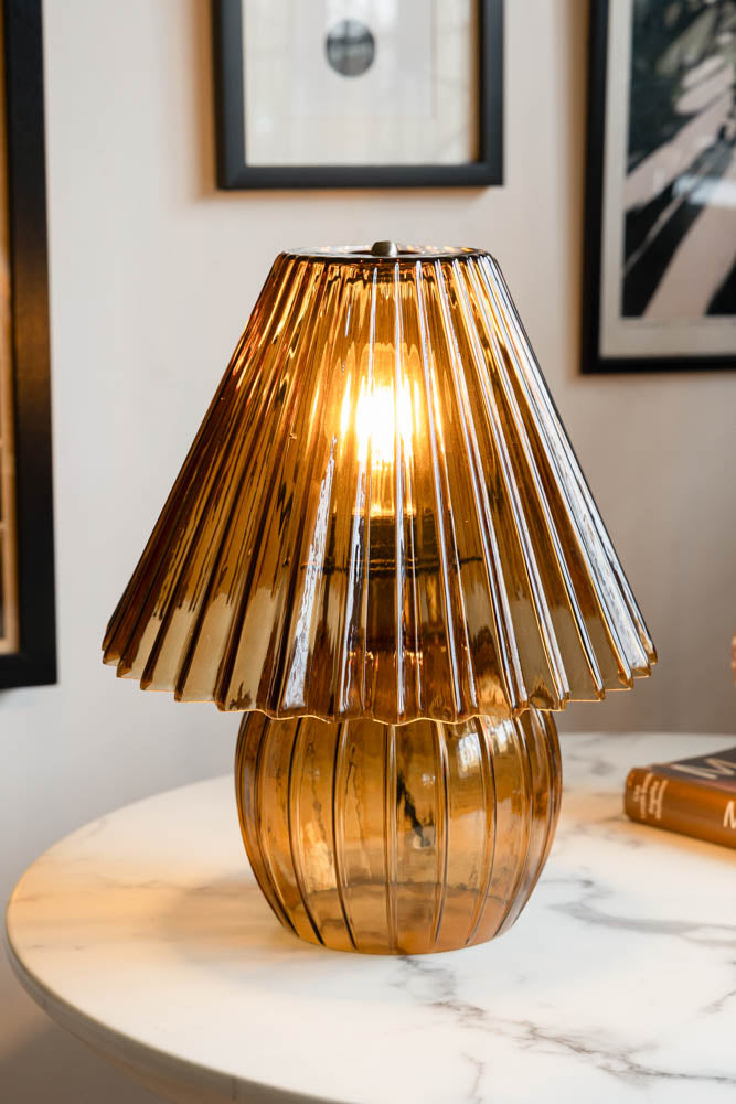 Ribbed Amber Glass Table Lamp