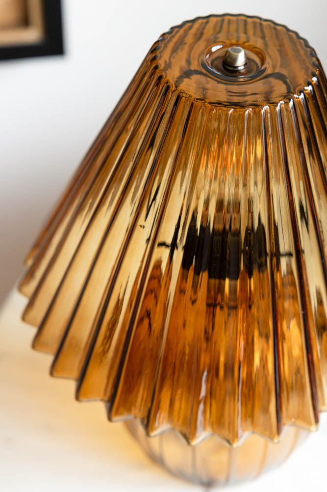 Ribbed Amber Glass Table Lamp