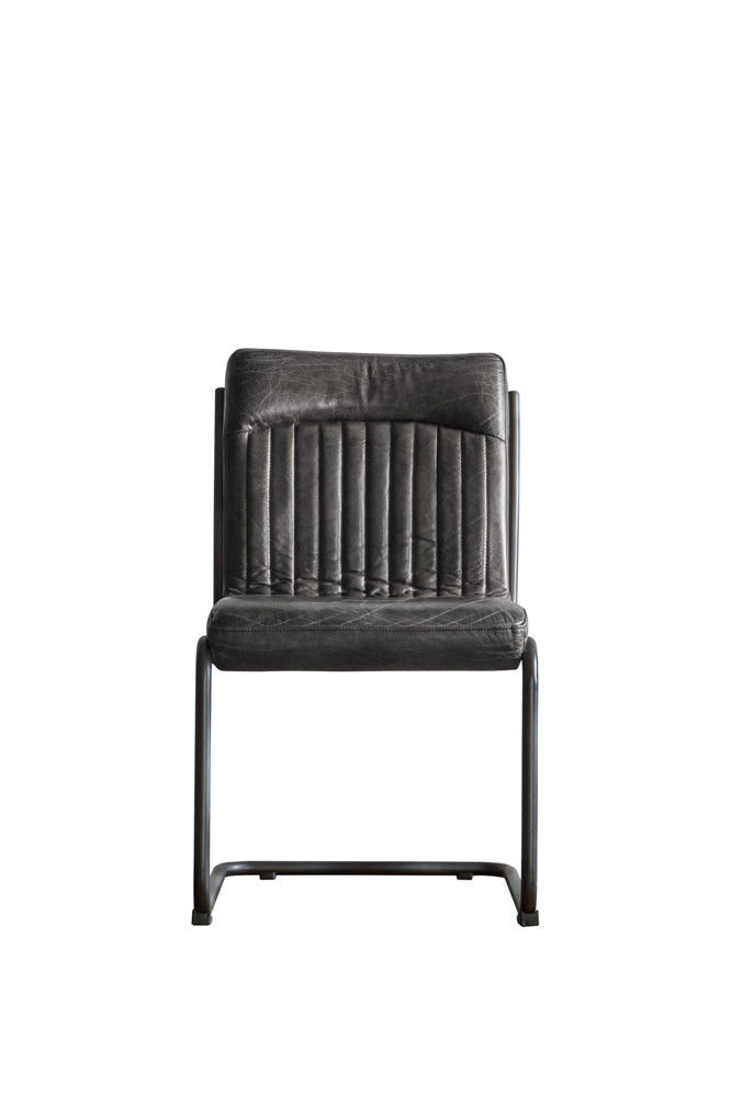Ribbed Antique-Style Black Leather Chair