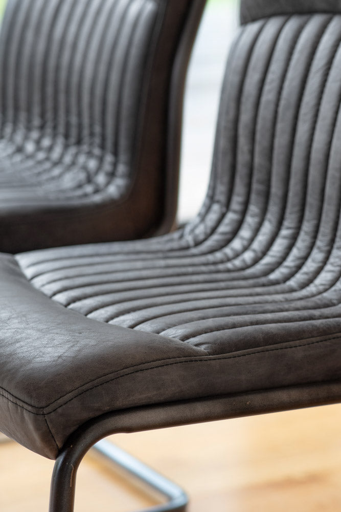 Ribbed Antique-Style Black Leather Chair