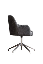 Ribbed Antique-Style Black Leather Swivel Chair