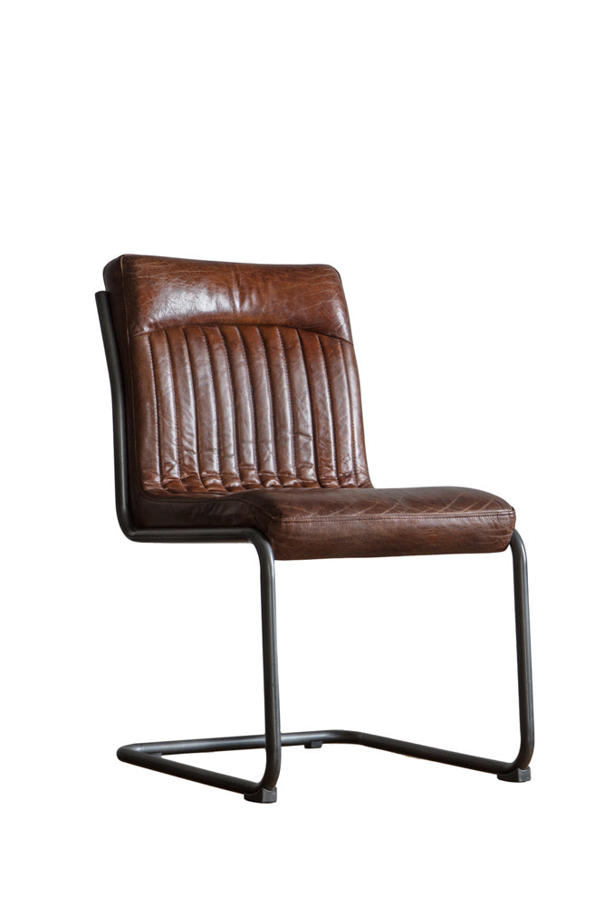 Ribbed Antique-Style Brown Leather Chair
