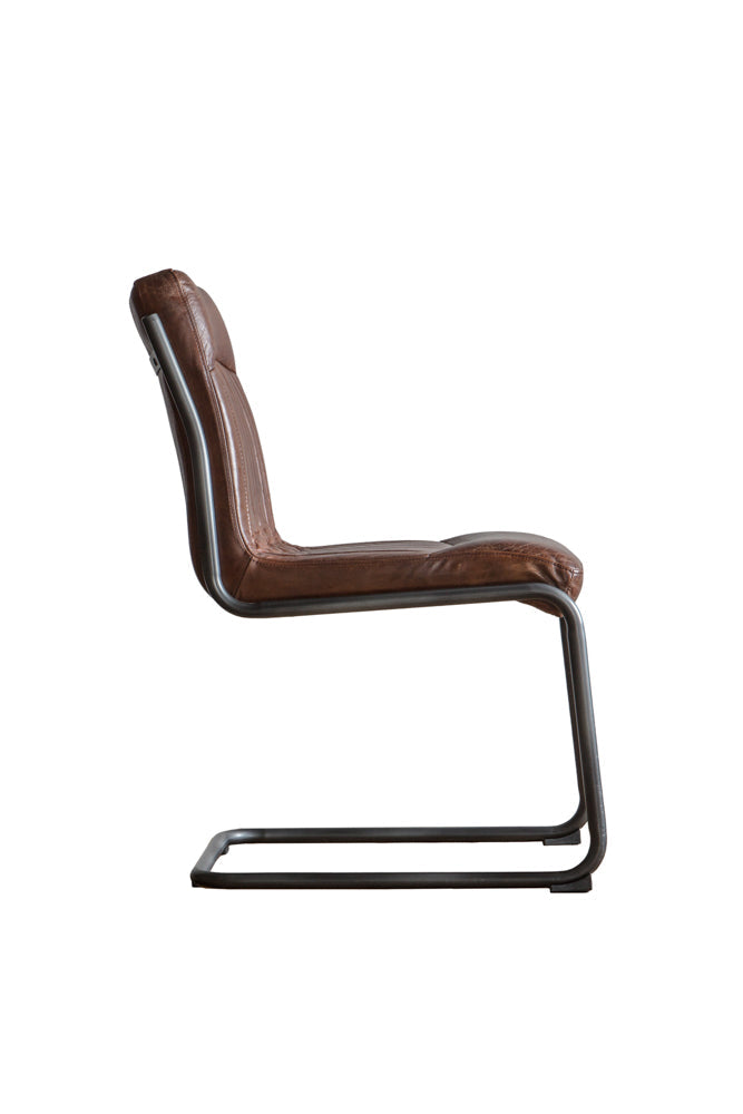 Ribbed Antique-Style Brown Leather Chair