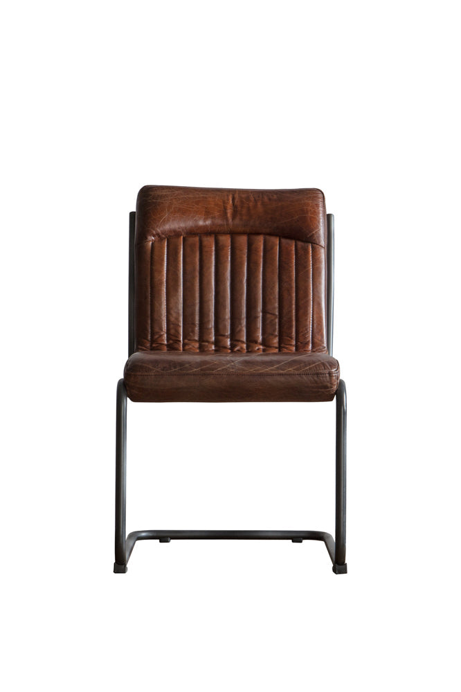 Ribbed Antique-Style Brown Leather Chair