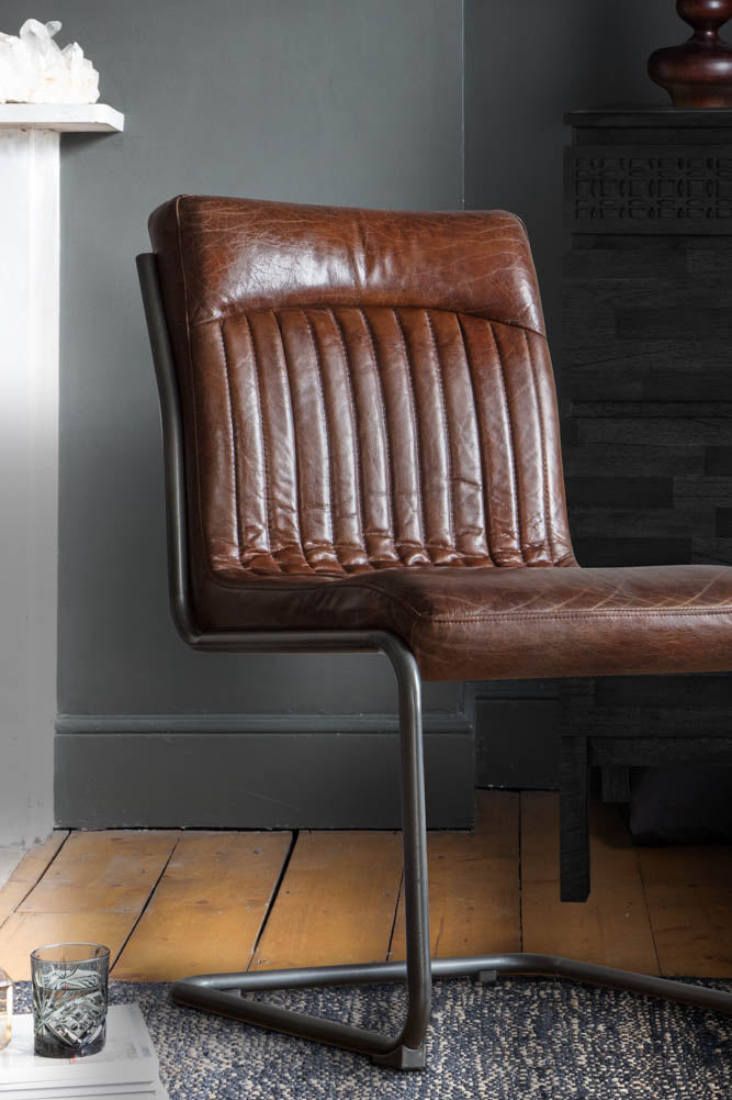 Ribbed Antique-Style Brown Leather Chair