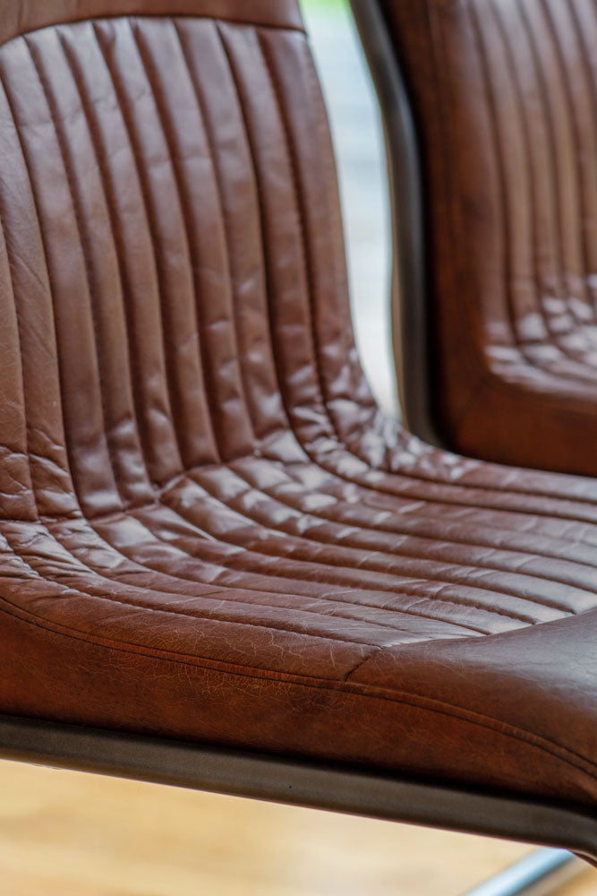 Ribbed Antique-Style Brown Leather Chair
