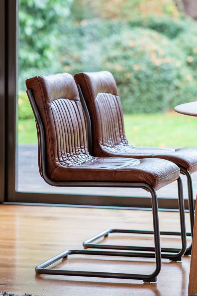 Ribbed Antique-Style Brown Leather Chair