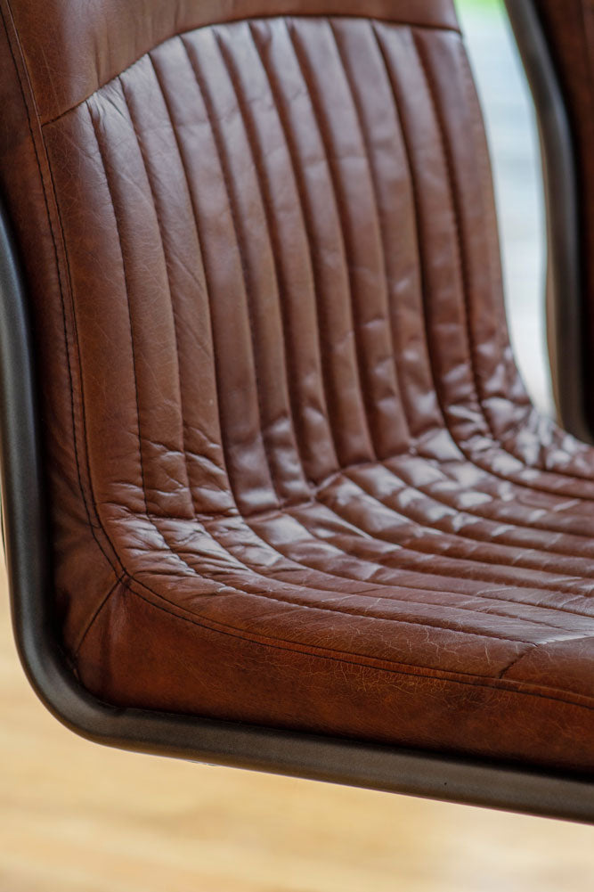 Ribbed Antique-Style Brown Leather Chair